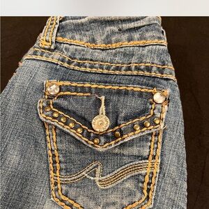 Y2K juniors Almost Famous Denim Jeans with Gold Stitching